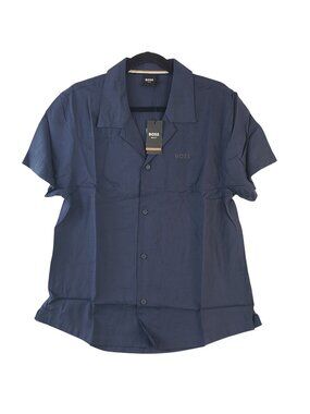 NEW Boss Men's Navy Solid Beach Shirt Sz S Short Sleeve Button-Up